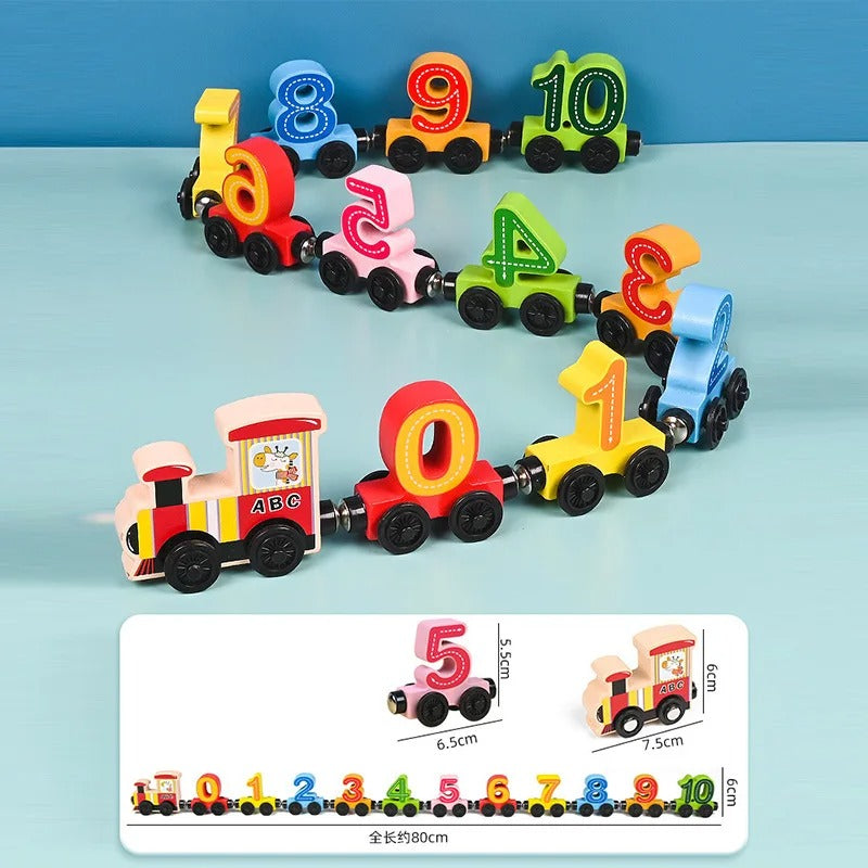 Train Magnétique Bois avec Animaux et Wagons Modulables