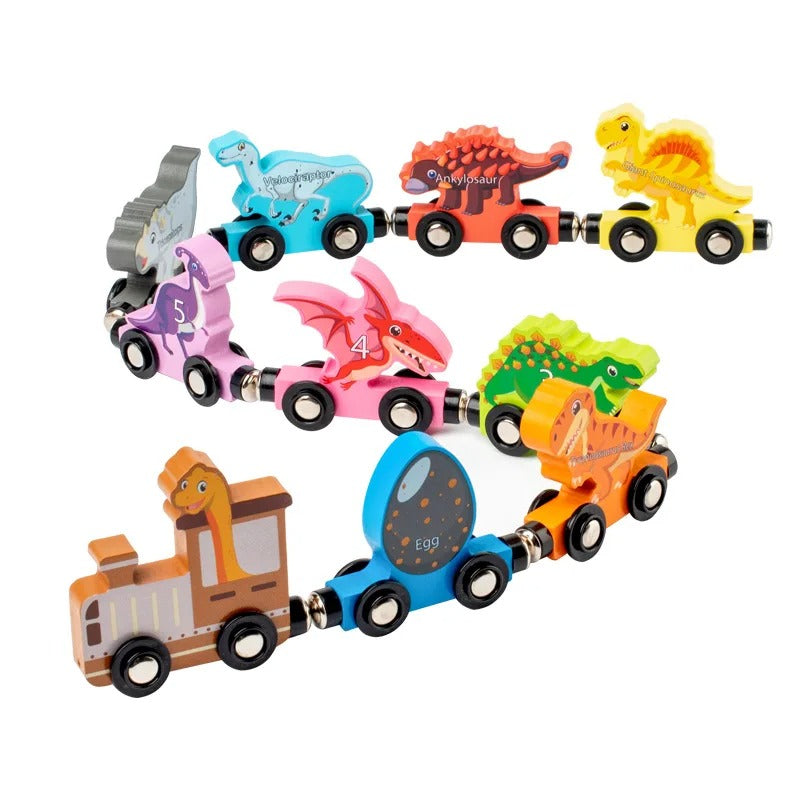 Train Magnétique Bois avec Animaux et Wagons Modulables