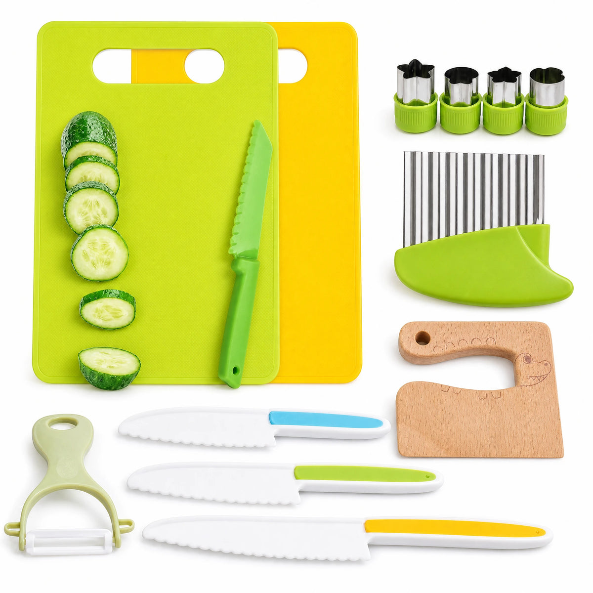 Ustensiles Cuisine Enfant Montessori en Bois et Plastique - Fond blanc