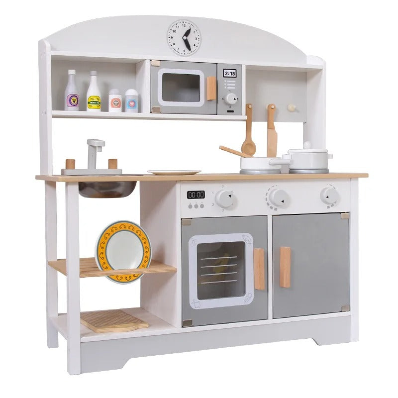 Cuisine en bois enfant complète avec accessoires et horloge
