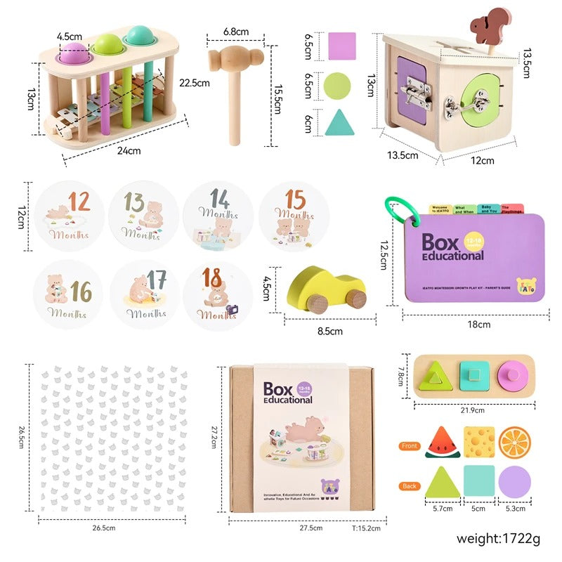 Les 5 Coffrets Montessori Bébé 0-18 Mois – Cadeau de Naissance ou Anniversaire