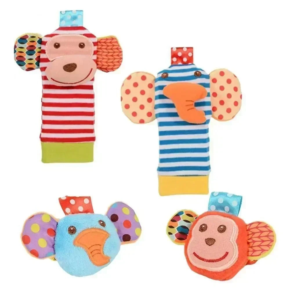Chaussettes et bracelets à hochet Montessori pour bébé - 4 pièces