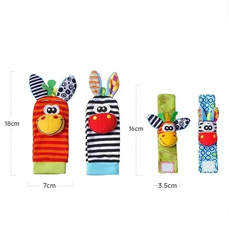 Chaussettes et bracelets à hochet Montessori pour bébé - 4 pièces