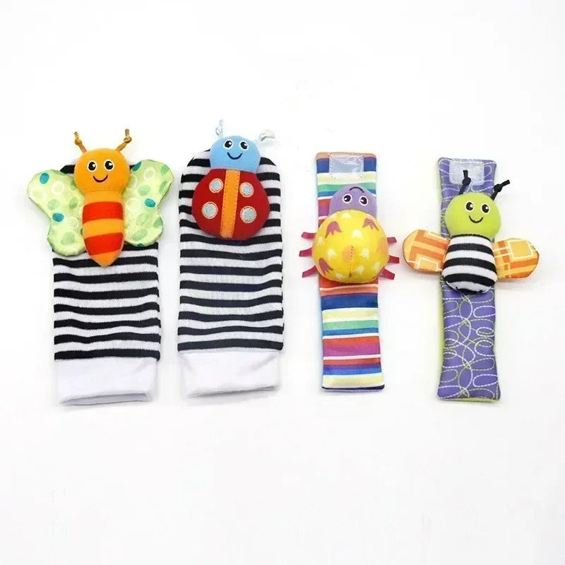 Chaussettes et bracelets à hochet Montessori pour bébé - 4 pièces